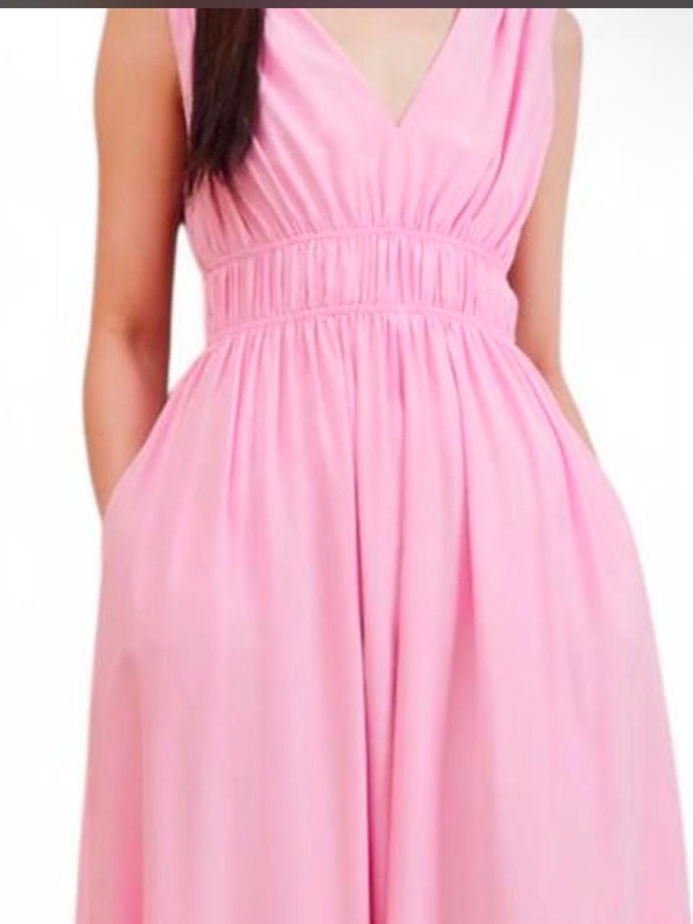NWT Banana Republic 100% silk Sleeveless Pink V-Neck Smocked Waist Dress XS